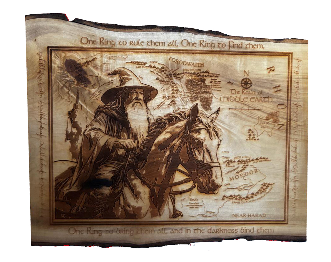 Lord of the rings Gandalf Tierra Media cuadro en madera nativa