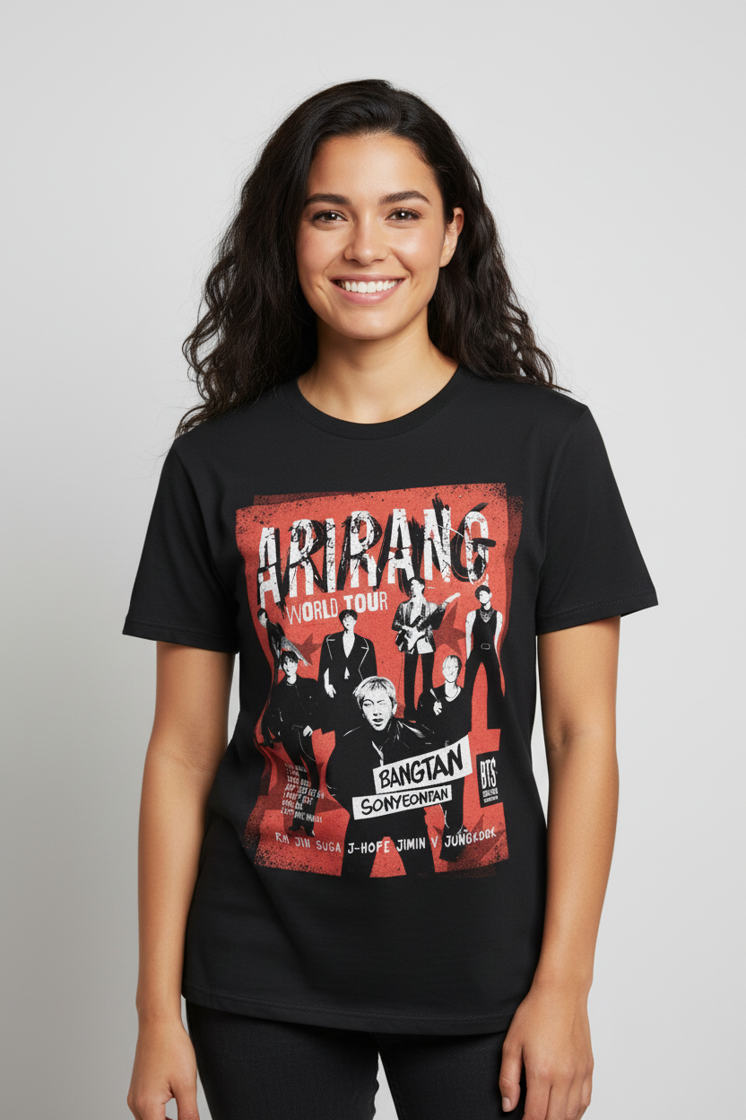 Polera BTS Tour 2026 modelo blanco rojo
